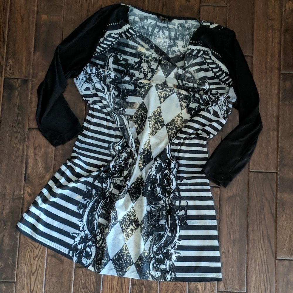Renuar Like New Harlequin Tunic Dress Cowl Neck